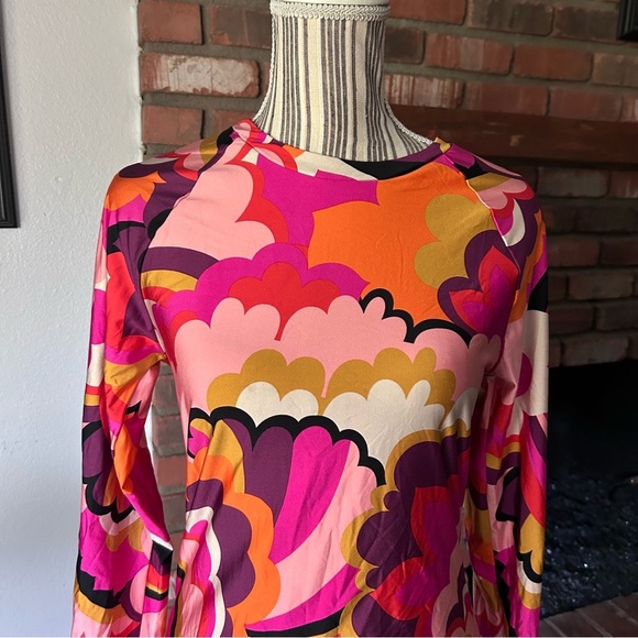 Trina Turk Standard Fan Faire Swim Long Sleeve Tee Rash Guard Pink Orange Sz L - Picture 4 of 9